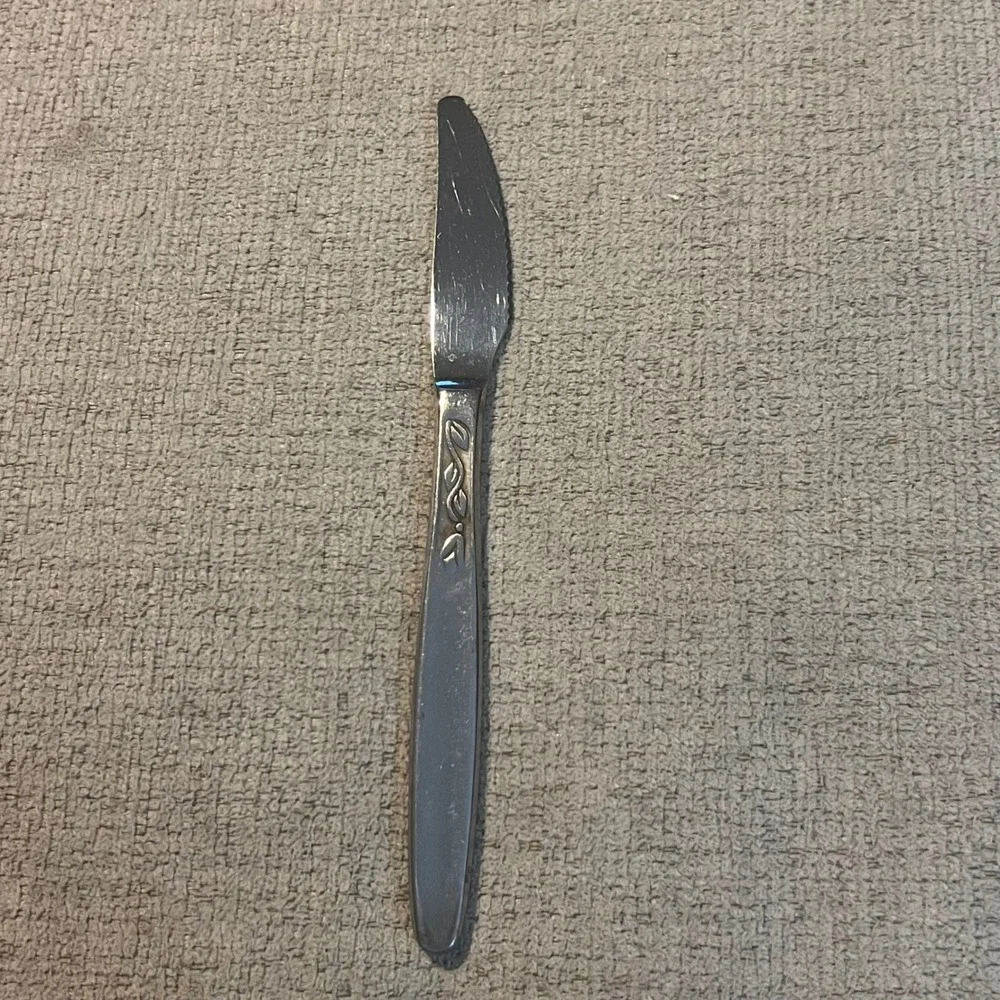 Amefa Stainless Steel Dinner Knife Vintage Leaf Scroll Handle Flatware Silver